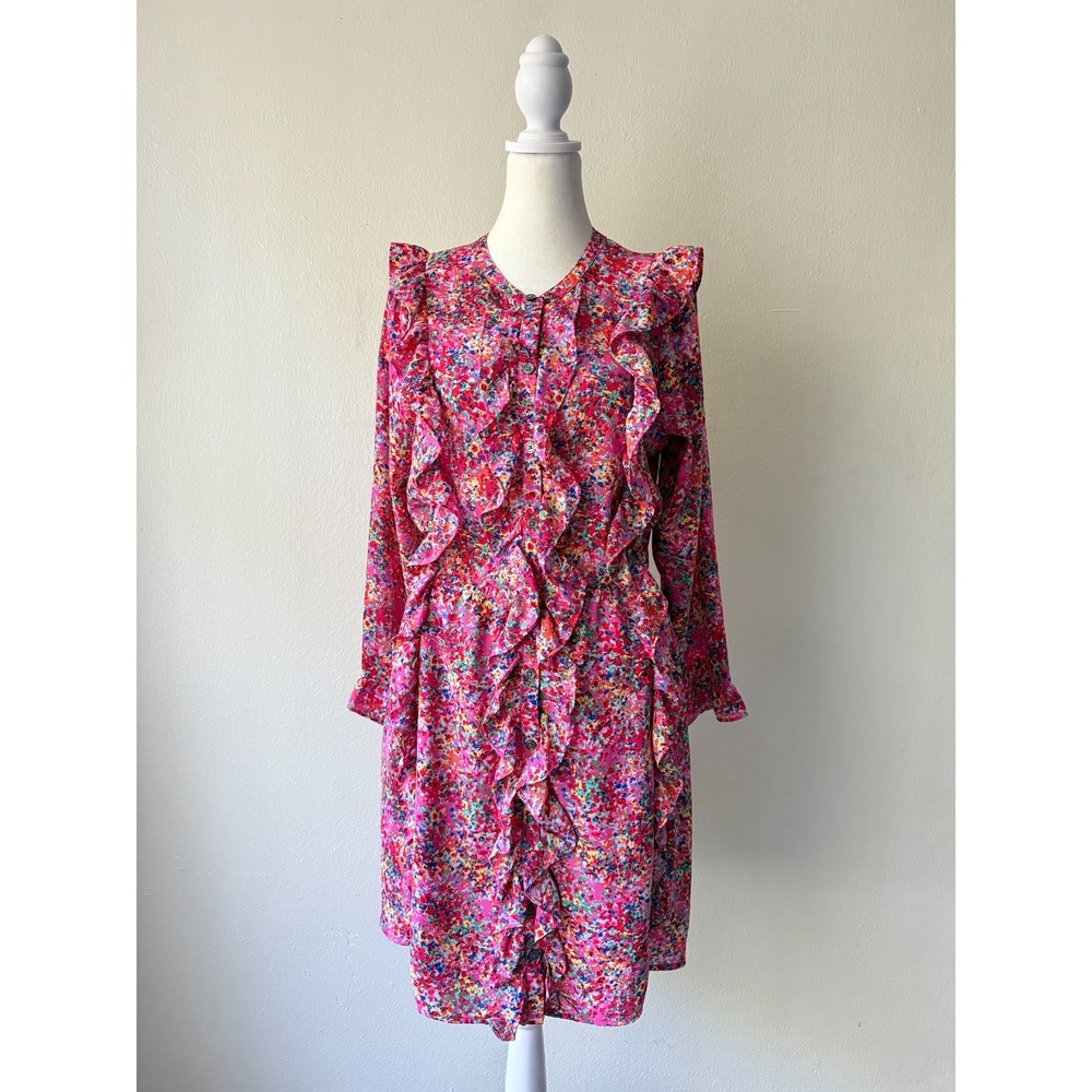 GAP Pink Floral Ruffle‎ Long Sleeve Button Front Mini Dress Cottagecore Sz Small